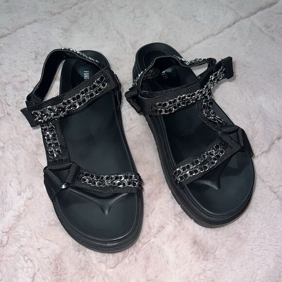 Forever 21 chain stacked platform sandals women’s size 8 black silver - Picture 1 of 5